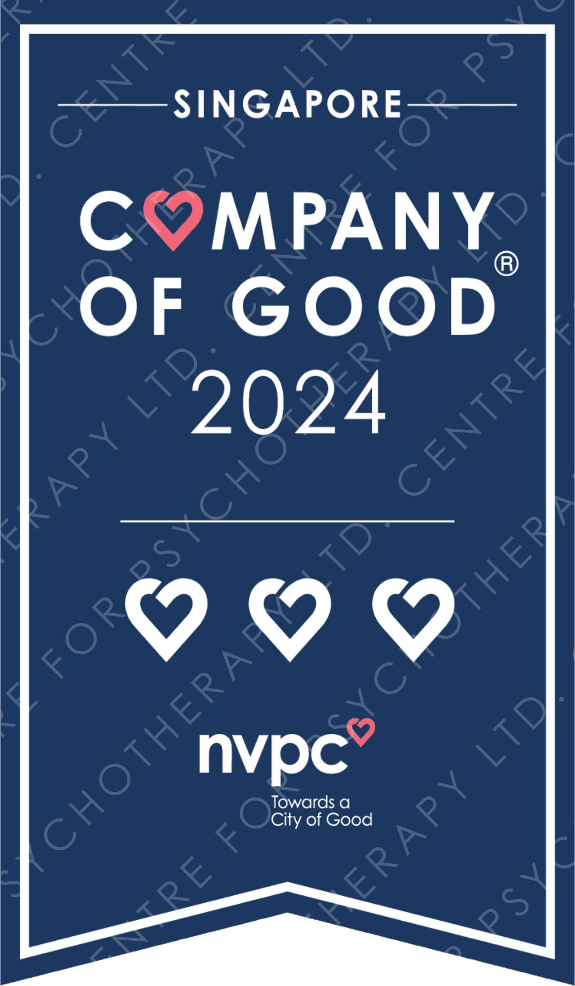 Singapore Company of Good 2024 award banner with NVPC logo and heart symbols.